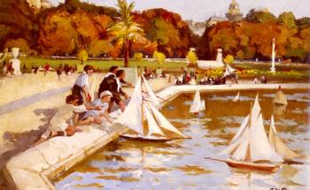 保羅 米歇爾 杜珮 Children Sailing Their Boats In The Luxembourg Gardens